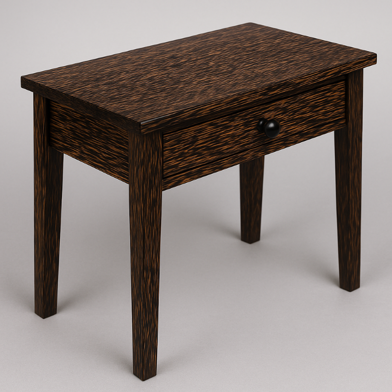 Handcrafted side table made from Black Palm wood with dark streaked grain and smooth polished finish.