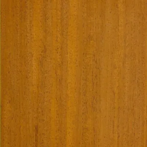 Close-up of African Mahogany (Khaya) hardwood board showing warm medium-brown color and even grain