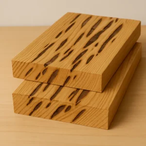 Pecky Cypress 4/4 lumber boards with elongated pockets and warm yellowish-brown heartwood at G&H Hardwoods