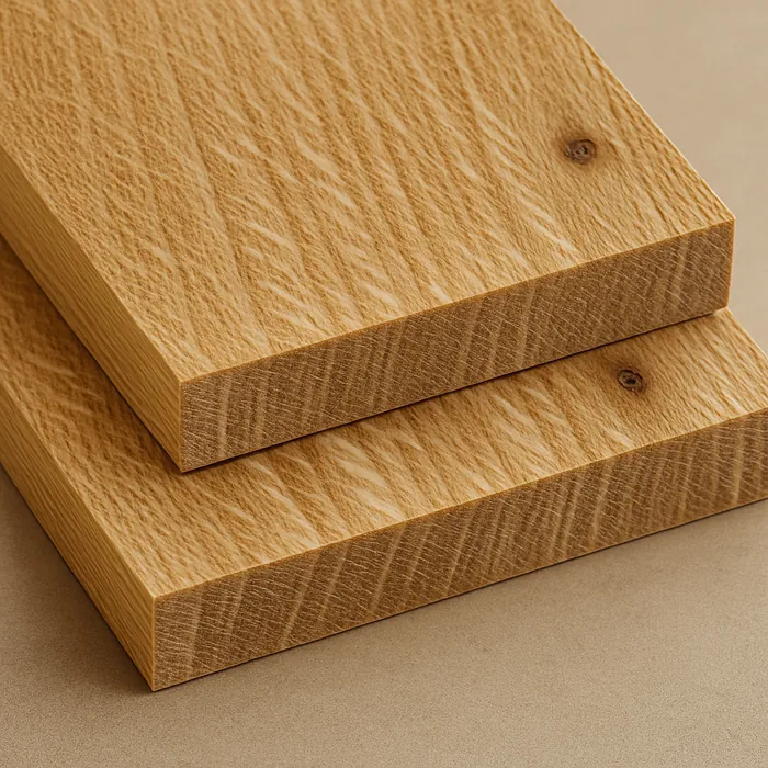Rustic quarter sawn white oak boards stacked on a neutral background, showing strong medullary ray fleck.